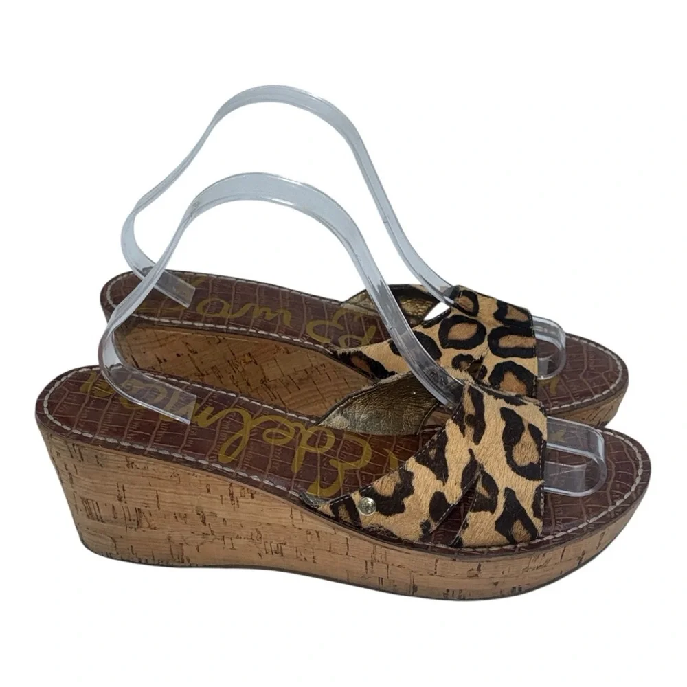 4056. Sam Edelman‎ Women's Leopard Print Cork Wedge Sandals Size 10